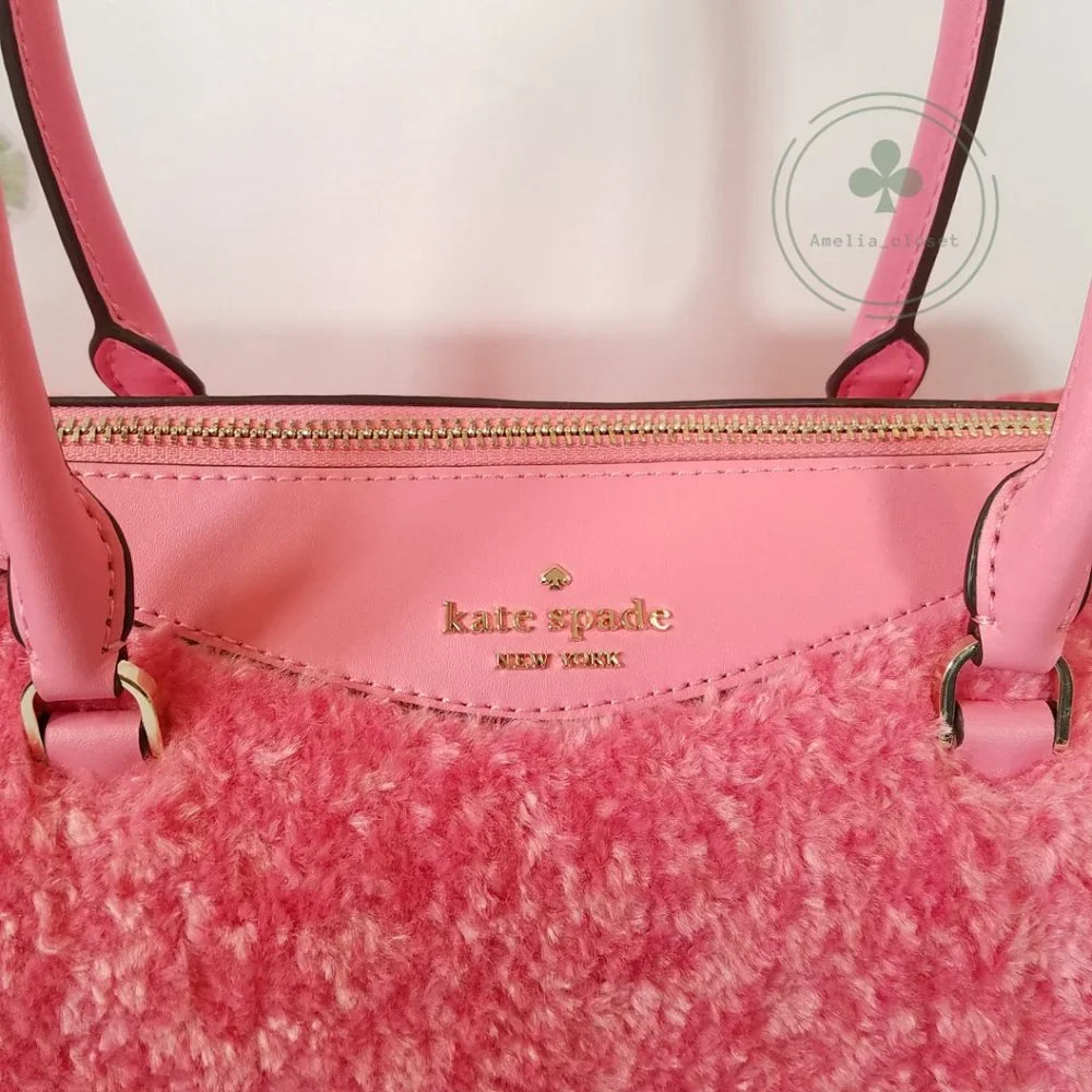 MAKE AN OFFER KATE SPADE MIMI FAUX FUR SATCHEL CROSSBODY BRIGHT BLUSH PINK - Picture 5 of 11